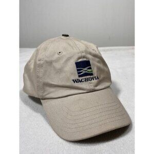 Vintage Wachovia Bank Hat – Beige Cotton Adjustable Cap Adult – Embroidered Logo